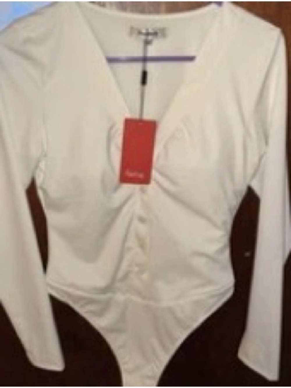 Long Sleeve White V-Neck Twist Front Bodysuit